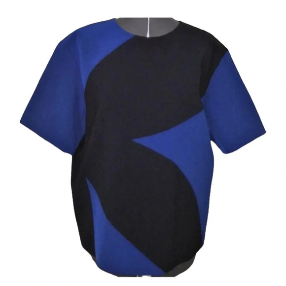 DKNY thick colorblock short sleeve blouse zipper back size large - Picture 3 of 4